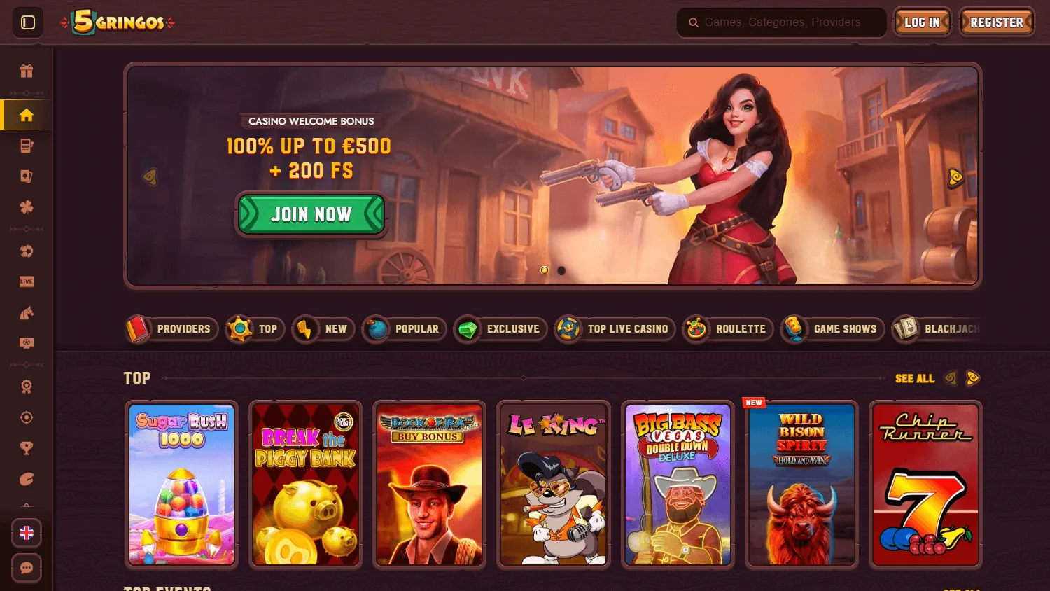 5Gringos Casino desktop home experience