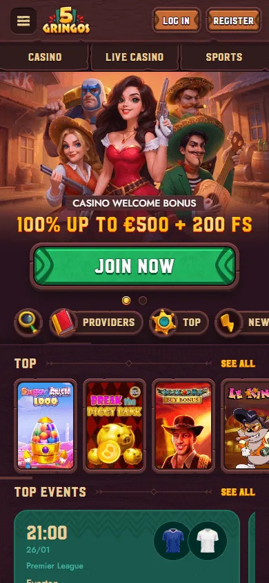 5Gringos Casino mobile home experience