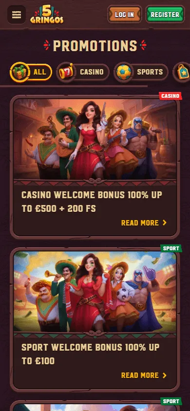 5Gringos Casino mobile promotions area